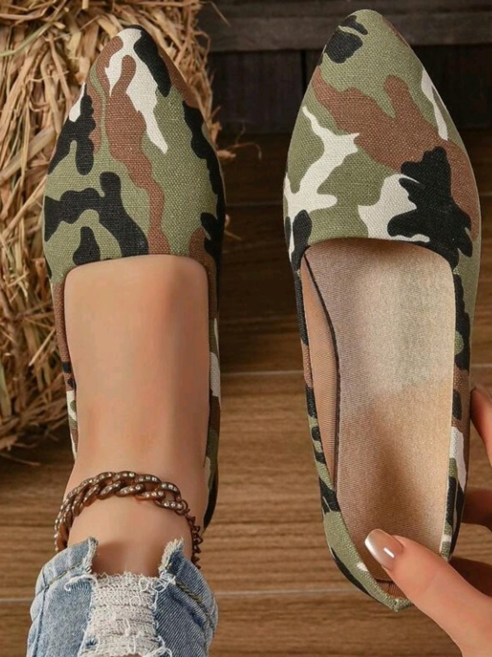 Women’s Camo Pointed Toe Flats - Olive Camo